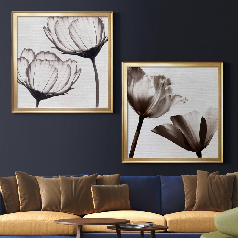 «Takes Two I», ensemble de 2 reproductions d'art encadrées, H 34,5 po x l 69 po x P 1,5 po, Toile encadrée dorée