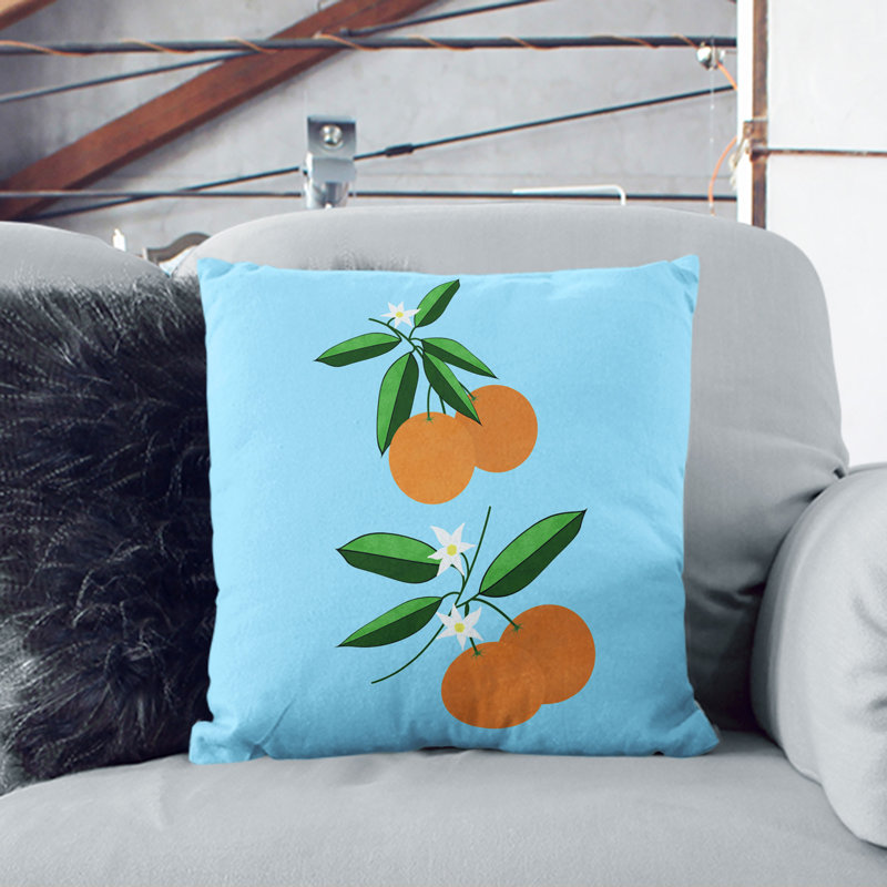 Orange Blossom Blue Square Throw Cushion, 40cm H x 40cm W x 15cm D, Turquoise/Orange/Green
