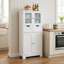 Armoire de rangement de salle de bain autoportante robuste à grande capacité à 4 portes résistante à l'eau avec 2 tiroirs coulissants et portes vitrées transparentes pour la salle de bain-954859754