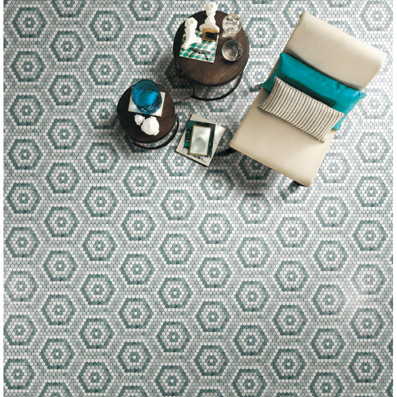 Carreau de marbre et plancher hexagonal 1 po Honeycomb, Vert/blanc