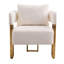 Chaise blanche avec pattes en métal doré et revêtement en molleton mince pour un confort optimal. Style moderne, décoratif, stable et moelleux.