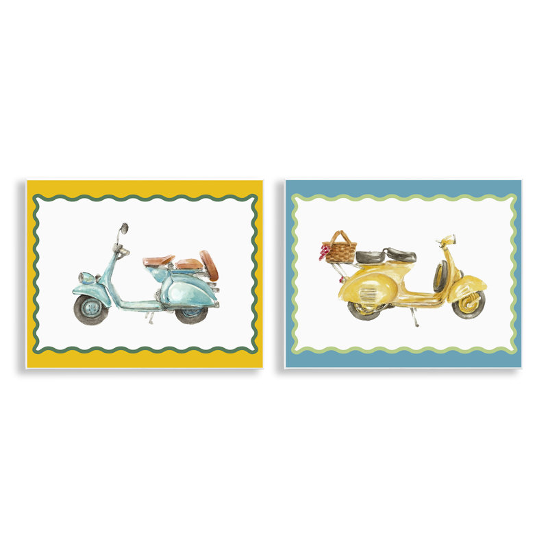 Ensemble de 2 plaques murales Wavy Bordered Scooters, design par Lanie Loreth