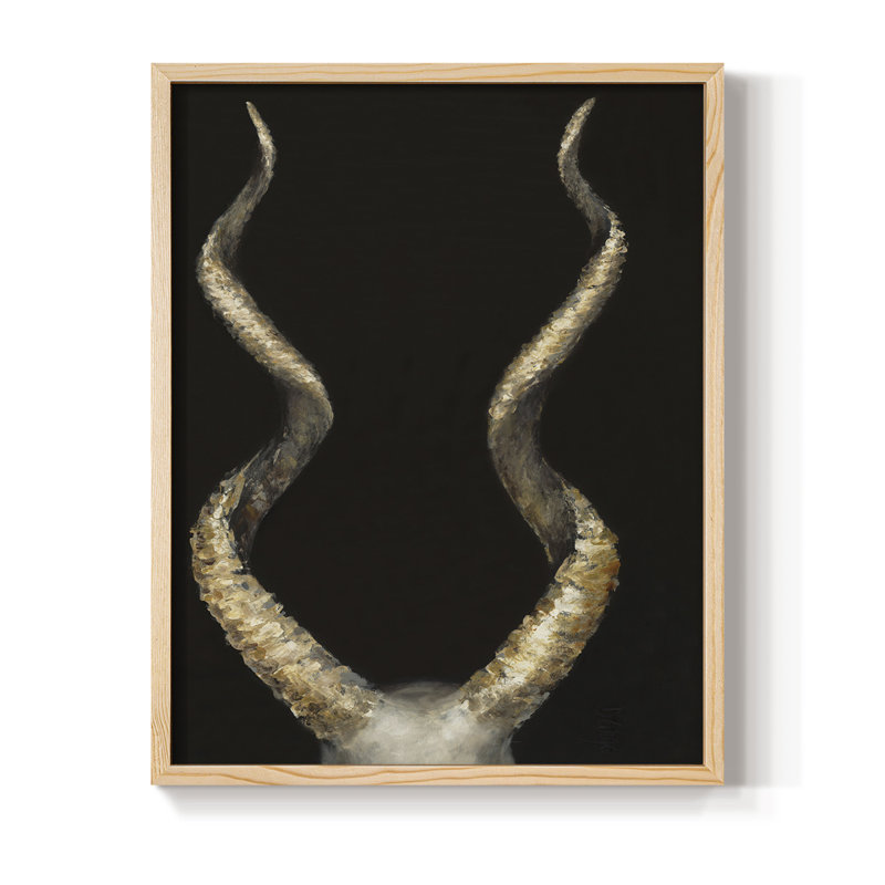Reproduction encadrée de cornes d'antilope en spirale - bois massif, H 15 po x l 12 po, Naturel