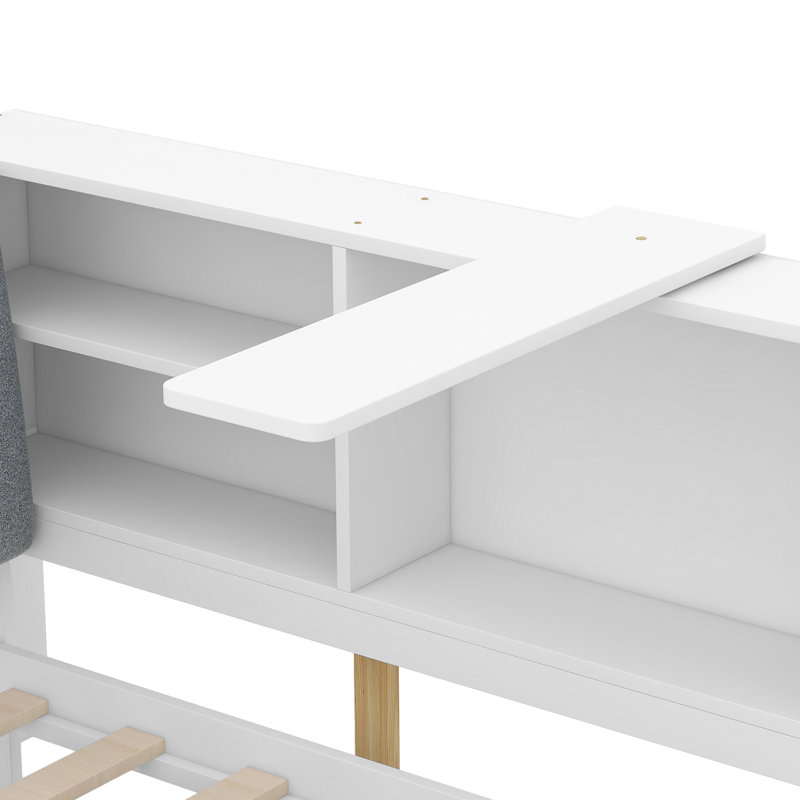 Lit plateforme simple blanc avec rangement, tête de lit, 2 tiroirs et tablettes pour le bois de la chambre