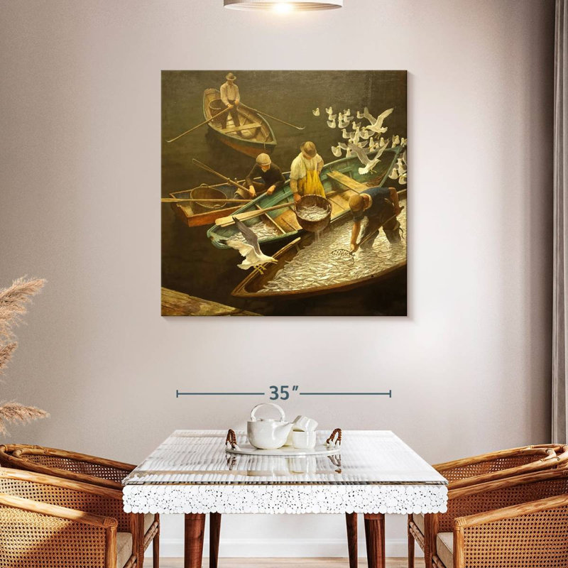 Senne Dark Harbor Fishermen, 39" H x 39" W