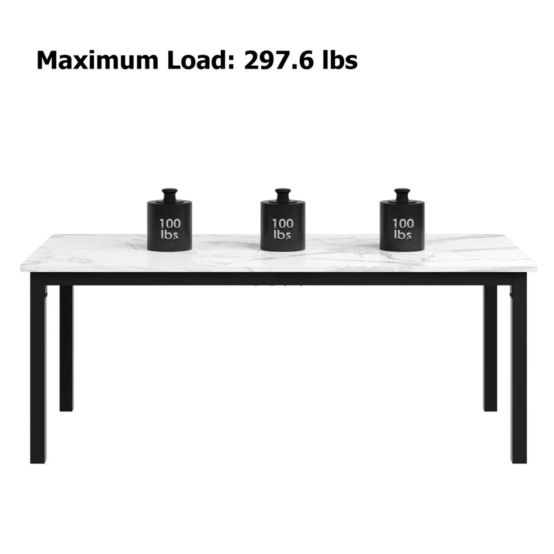 70.8 Inch Long Dining Table For 6 People, Large Rectangle Kitchen Table With Sturdy Metal Legs, White