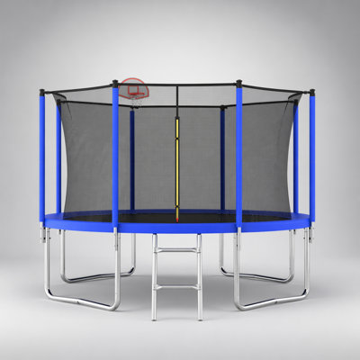 Trampoline 12 pi pour enfants et adultes avec panier de basketball, enceinte sécuritaire et construction durable pour le plaisir dans la cour