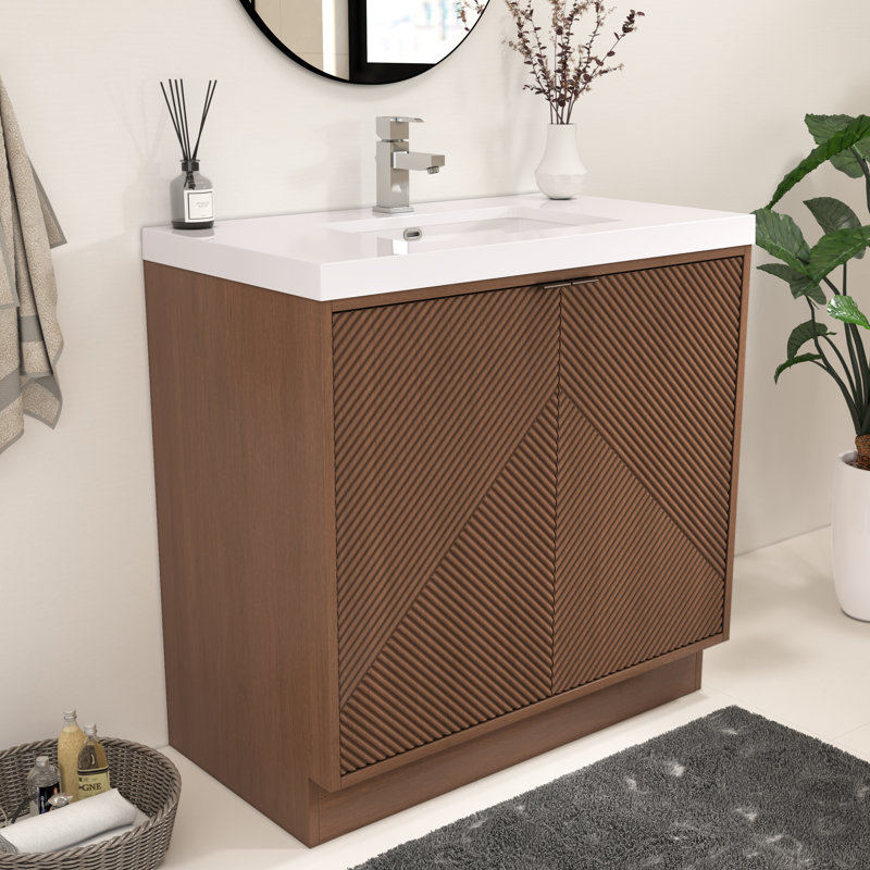 Monterey 35.4" Freestanding Bathroom Vanity with Reinforced Acrylic Sink, 36", Walnut