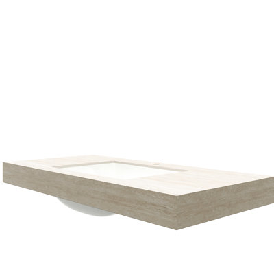Comptoir en pierre frittée de 48 po à motif avec cuve en céramique blanche encastrée, un trou de robinet standard, résistance aux hautes températures et aux égratignures, profondeur de 48,84 po, profondeur simple pré-percée de 8,59 po