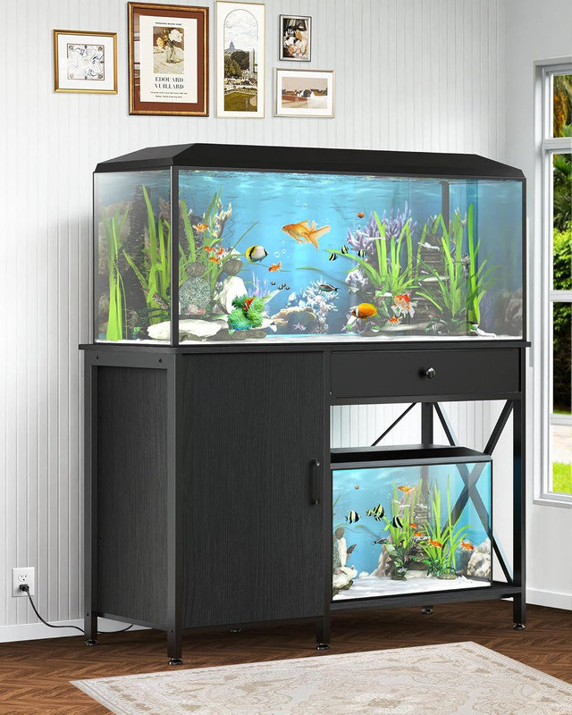 Support d'aquarium 40 gallons avec prise de courant en métal robuste avec armoire et tiroir