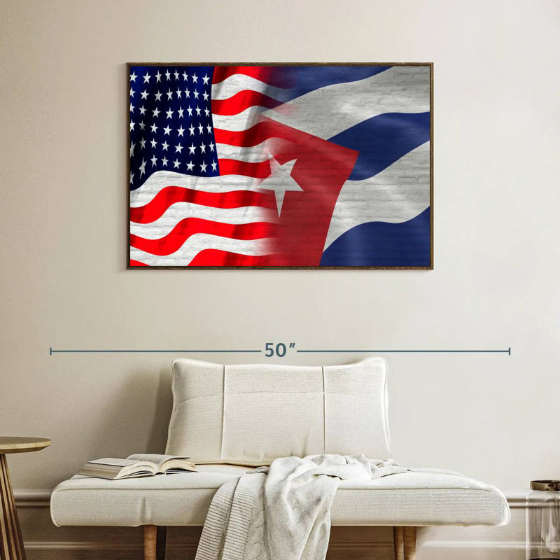 Drapeau américain et cubain, Cadre flottant noyer, 40 po x 27 po