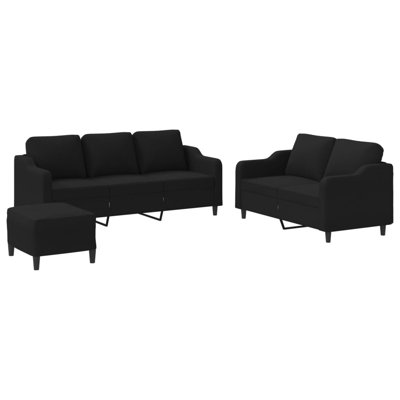  Ensemble de canapé en tissu noir (100% polyester), métal, textilène, contreplaqué
