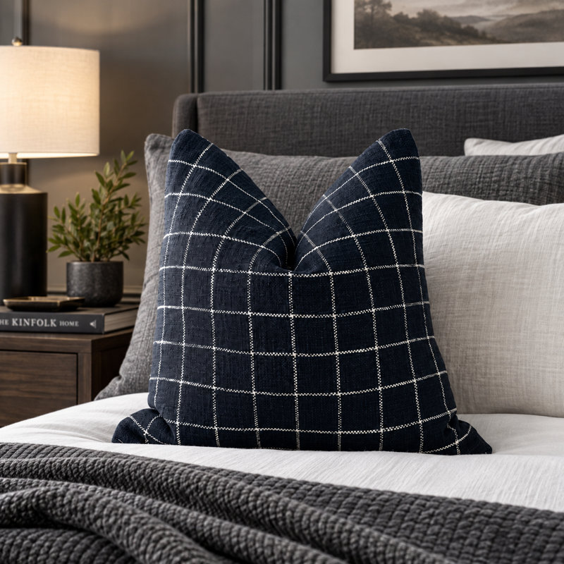 Housse de coussin décorative en coton tissé à la main à carreaux noirs et blancs