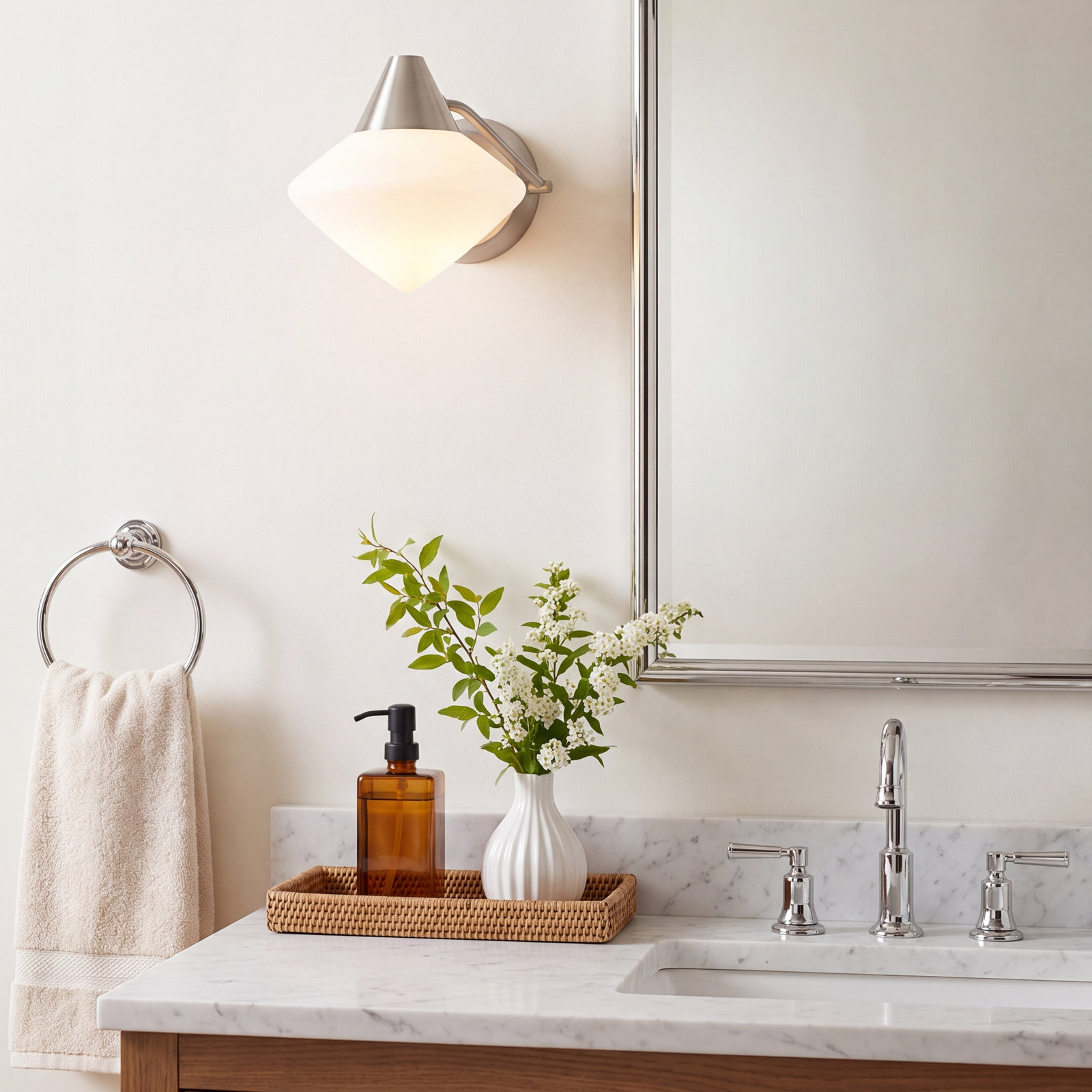 Orrin Single Frosted Bath Sconce, Brushed Nickel