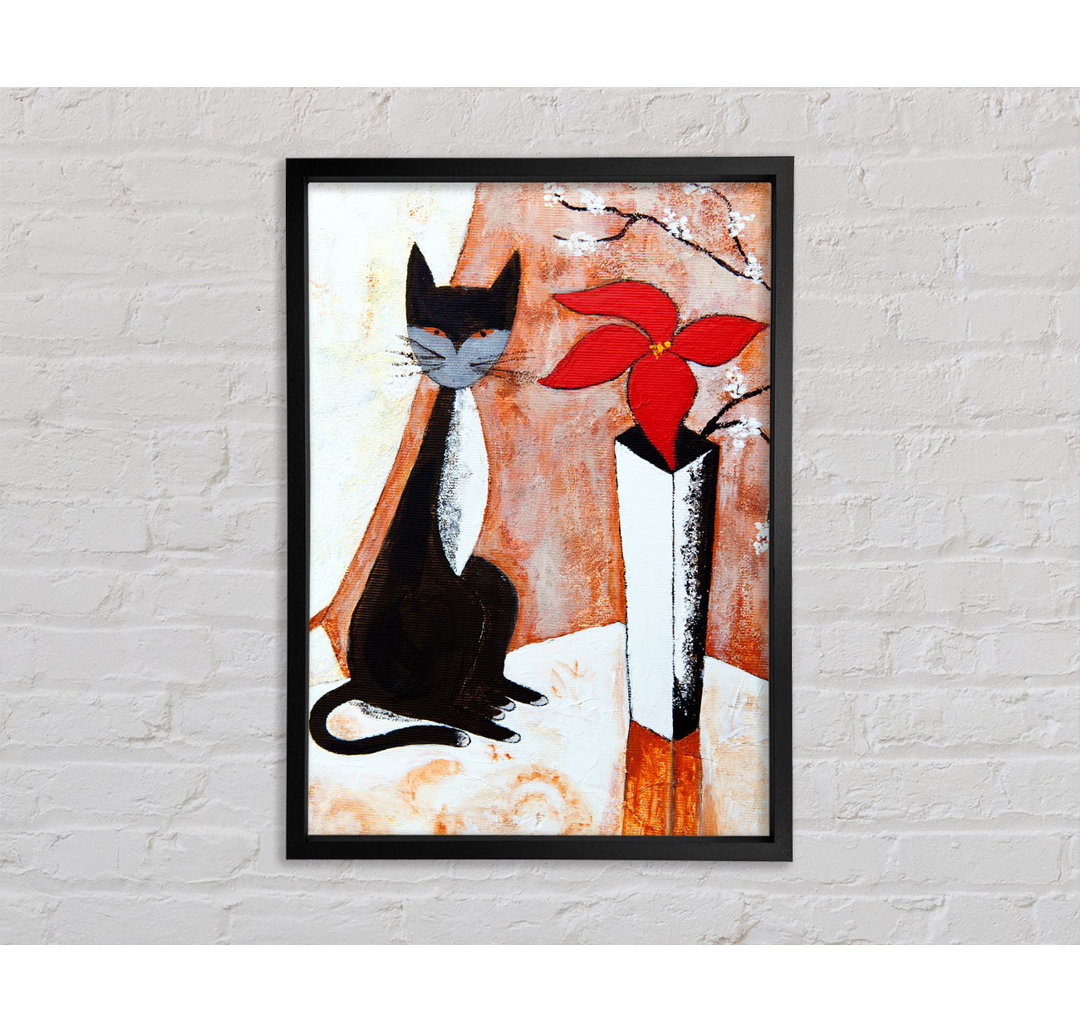 Die Katze und die Blume - Einzelne Bilderrahmen Kunstdrucke auf Leinwand