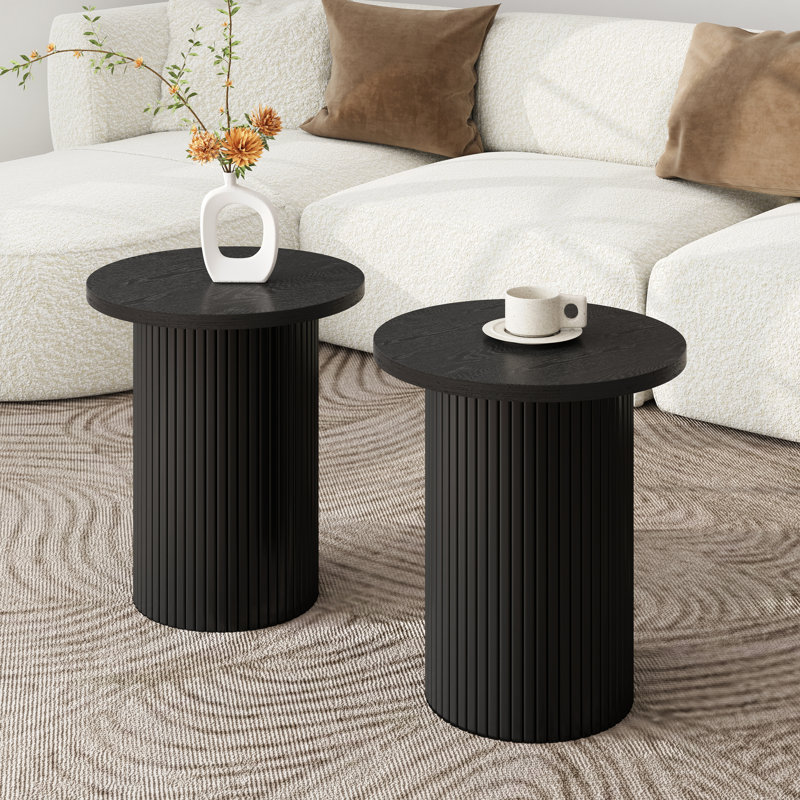 Serwon Pedestal Wood Round End Table Set