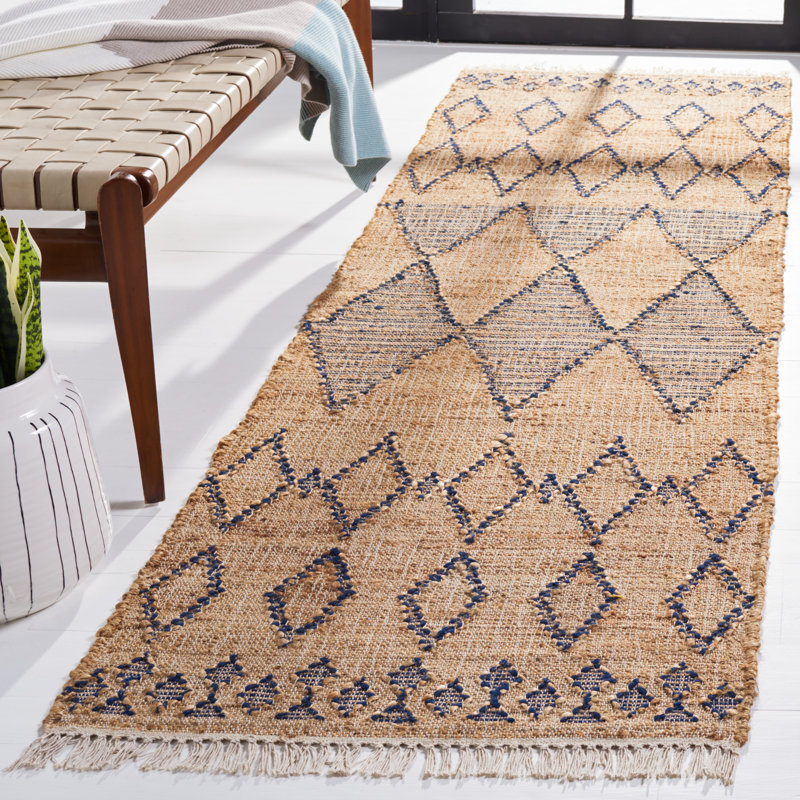 Arijus Natural Fiber Flat Weave Jute/Wool/Cotton Geometric Rug in Black/Brown, Runner 2'3" x 8'