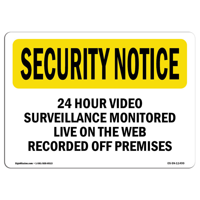 Enseigne de vidéosurveillance 24 heures sur 24 en aluminium 12 x 18, 18" H x 24" W x 0.1" D