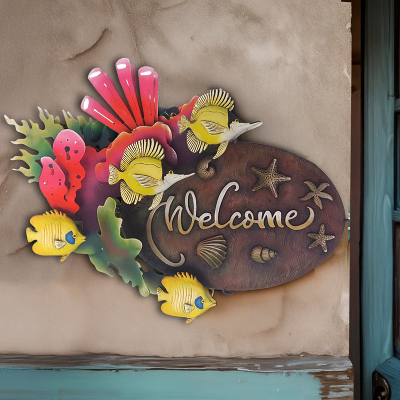 Plaque peinte en étain tropical «bienvenue» - aquarium