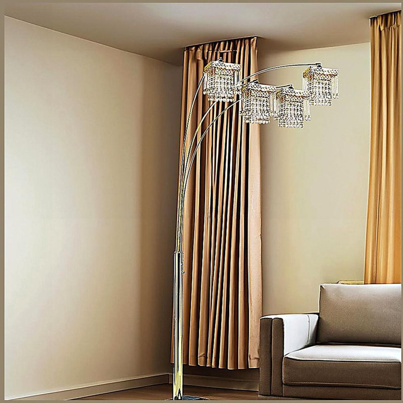 Black 4-square crystal-inspired arched floor lamp, Black/Gold