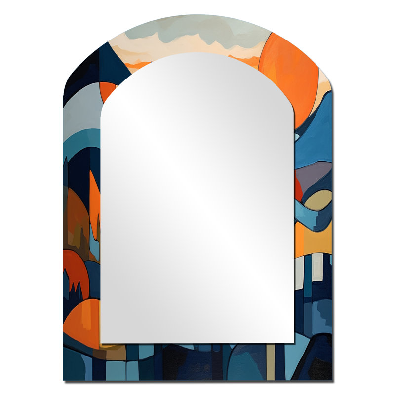 Mid Century Perspectives II - Grand miroir mural moderne de forme unique Mid-Century, 34 po x 25 po
