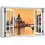 Fenêtre de paysage «Window View Venice Italy Italian Boat Dock Sunset Nature Scenic Landscape» sur toile-98448429