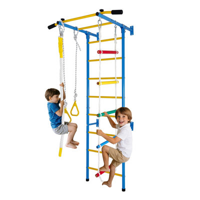 Aire de jeu murale 5 en 1 avec échelle de corde et barre de traction, système d'escalade en acier pour enfants
