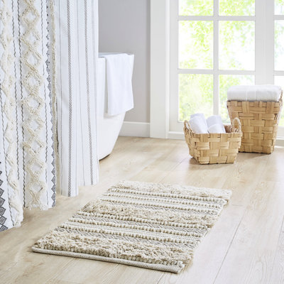 Tapis pour salle de bain Style 20 x 32 po, rayure tissée naturelle, envers antidérapant, tapis décoratif de couleur lavable à la machine 20 x 32 po, lavable à la résistance, doux au toucher