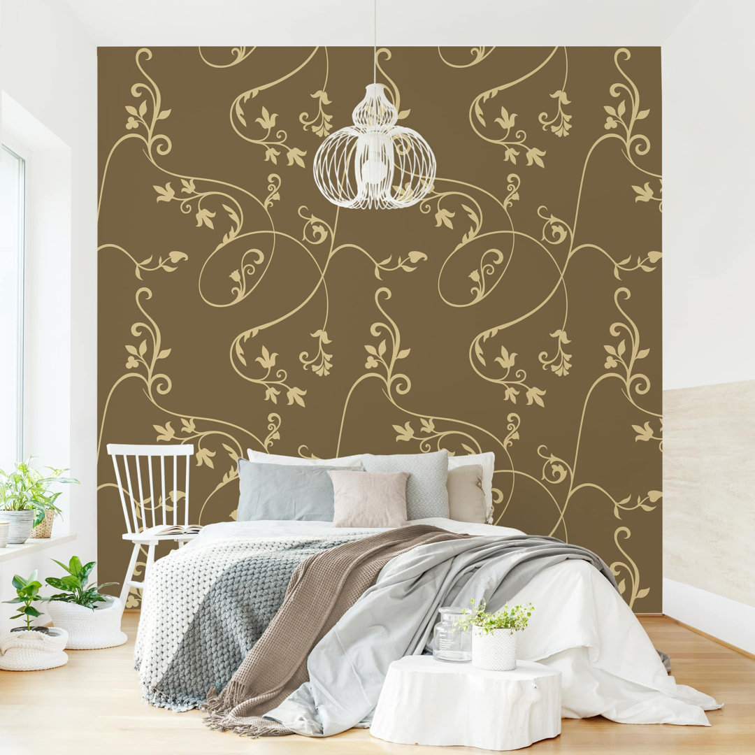 No.Ta104 Ivy Tendrils in Sage/Mustard 2.4m x 2.4m Textured Matt Peel & Stick Wall Mural