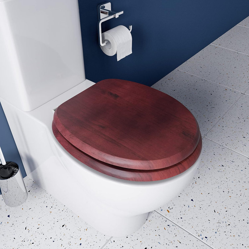 Solid Wood Toilet Seat, Mahogany, Chrome Fitting, For Bathroom, ?44 X 38 X 7Cm