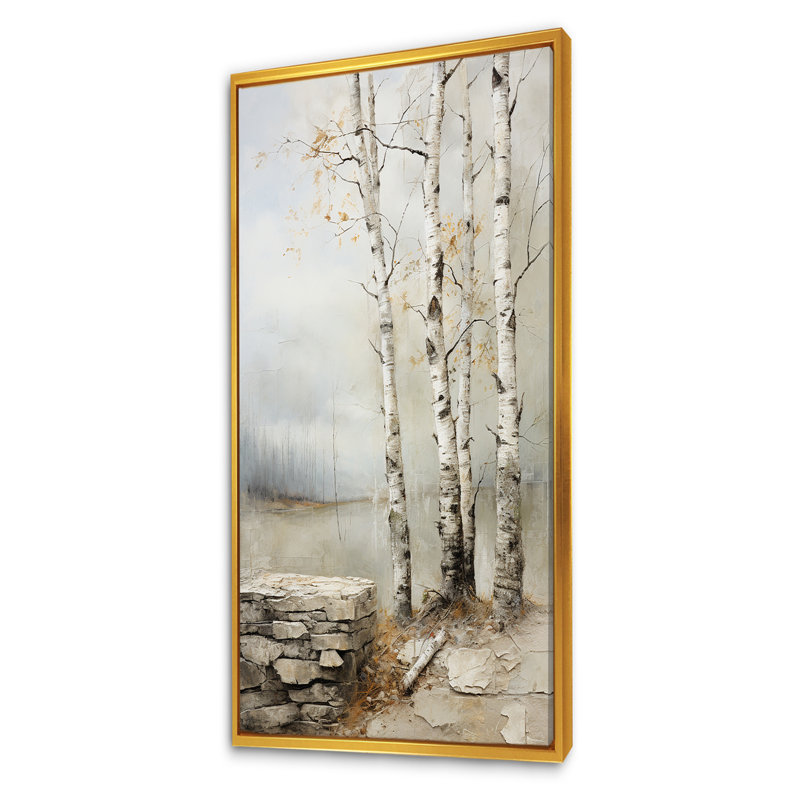 Rustic Birch Tree Charm - Art mural bouleau, Cadre flottant doré, H 60 po x l 28 po x P 1,5 po