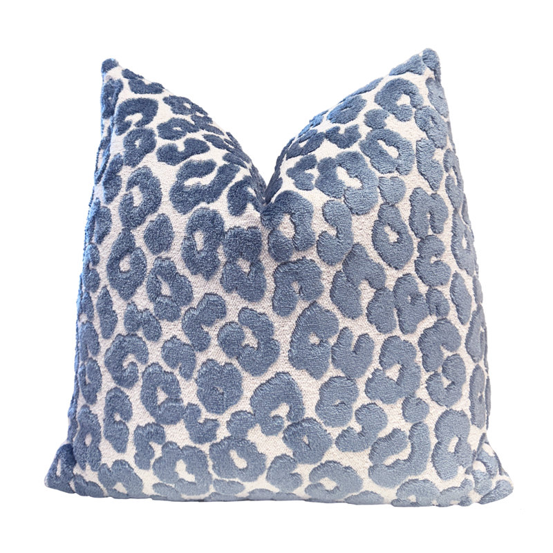 Housse de coussin en velours, H 20 po x l 20 po, Bleu à imprimé animalier