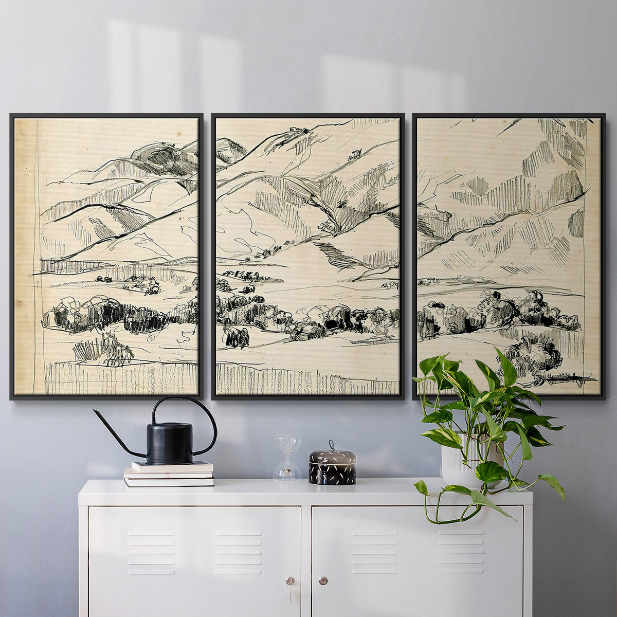 Millwood Pines Mountain Sketch I Framed On Canvas 3 Pieces Print | Wayfair