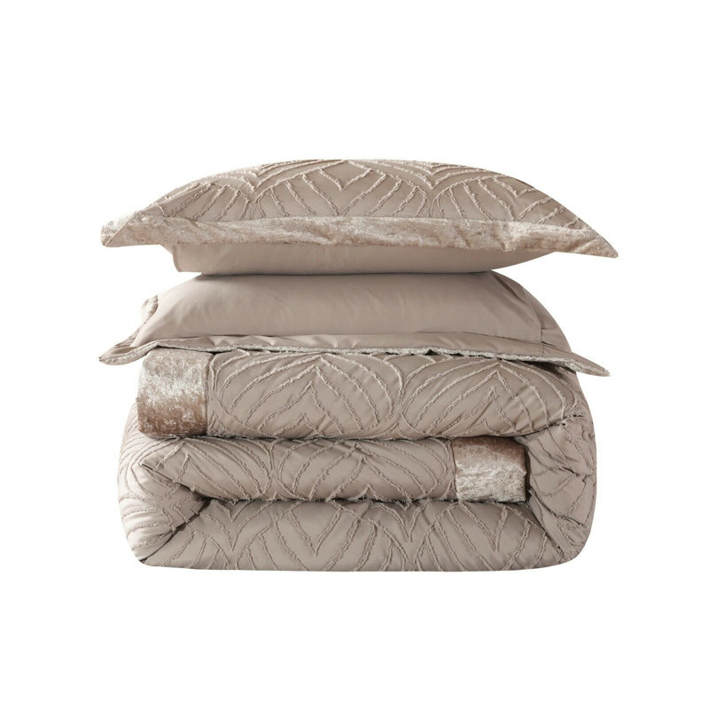 Celene Microfiber Patchwork Bedspread with Pillow Shams Included, Mink, 230 x 195cm