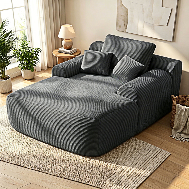 Canapé-lit convertible, méridienne, fauteuil en peluche avec coussins décoratifs, Velours côtelé gris