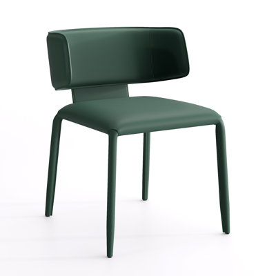 Saddle Leather Dining Chair Upholstered Side Chair With Padded Seat, Wingback Vanity Chair With Metal Frame For Dining Living Room Vanity Office, Green