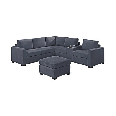 Upholstered Sectional Set With Ottoman