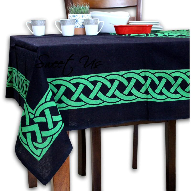 Tie-dye Cotton Celtic Lucky Clover Tablecloth Rectangle, Table Linen, 104" x 70", Green