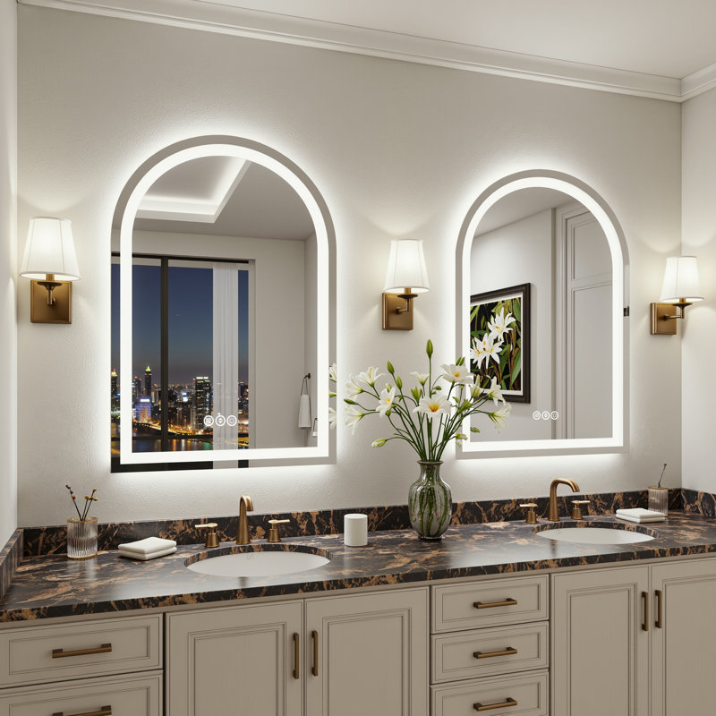 Lunara UL Certified Arch Wall Mirror, LED Bathroom Vanity Mirror with Dimmable 3-Color Lighting & Anti-Fog, 40" x 28"