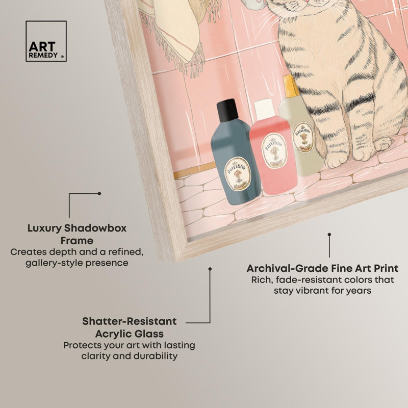 «Shower Cat II» par Art Remedy, H 46 po x l 37 po, Crème