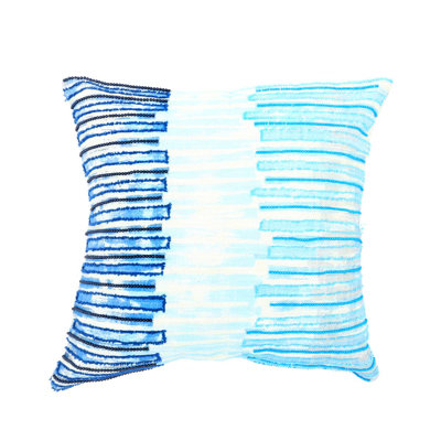 Handcrafted Coastal Horizon Beaded & Embroidered Cotton Pillow 18"x18"
