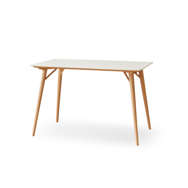White + Burlywood Rectangular Solid Wood + Sintered Stone tabletop Dining Table, 29.53"H x 51.18"L x 29.53"W