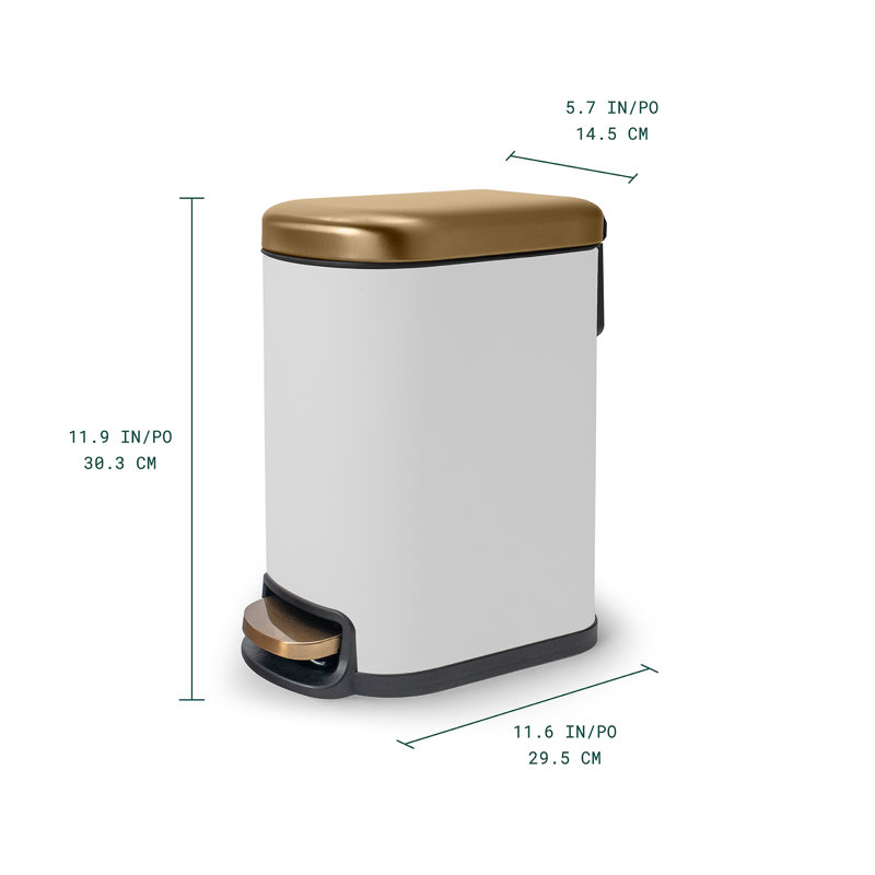 Poubelle à pédale rectangulaire mince 1,3 gallons avec couvercle à fermeture douce, seau intérieur amovible et pédale Acento Linea