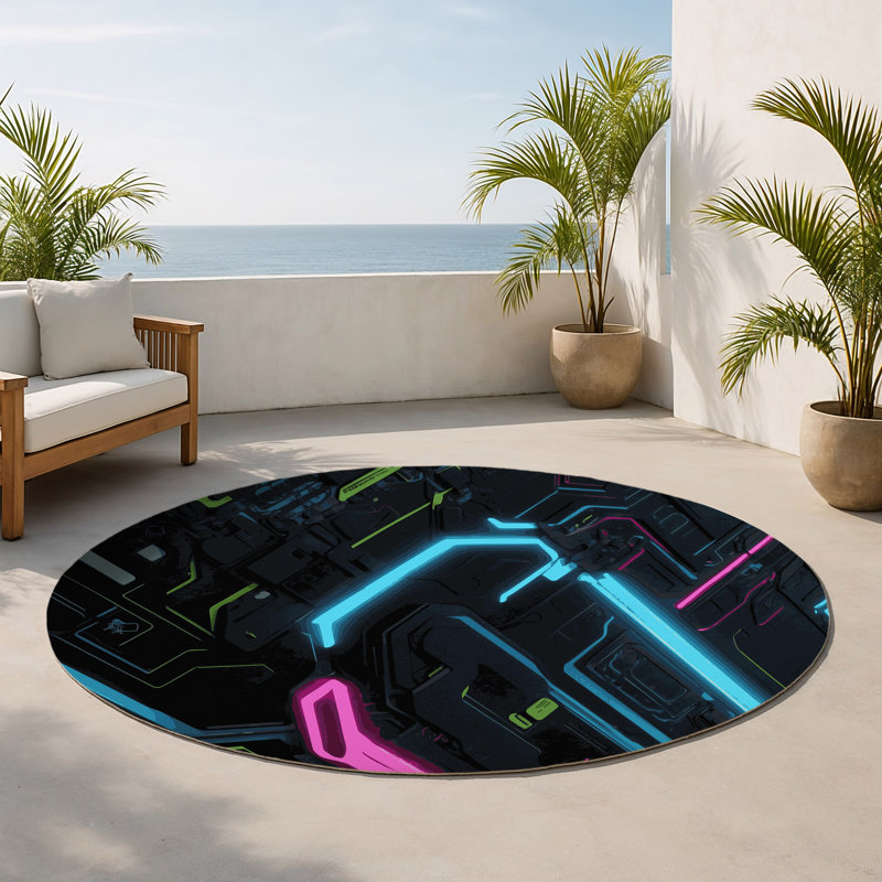 Tapis intérieur et extérieur Warp Cascade, Rond 5 pi