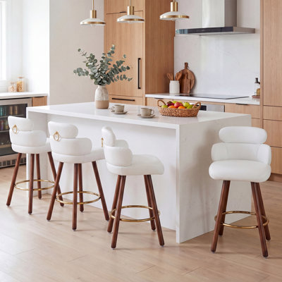 26 Inch Counter Height Swivel Bar Stools Set, White Leather | Ergonomic Back Support, Solid Wood, Safe Swivel, Easy Clean, Anti-Slip