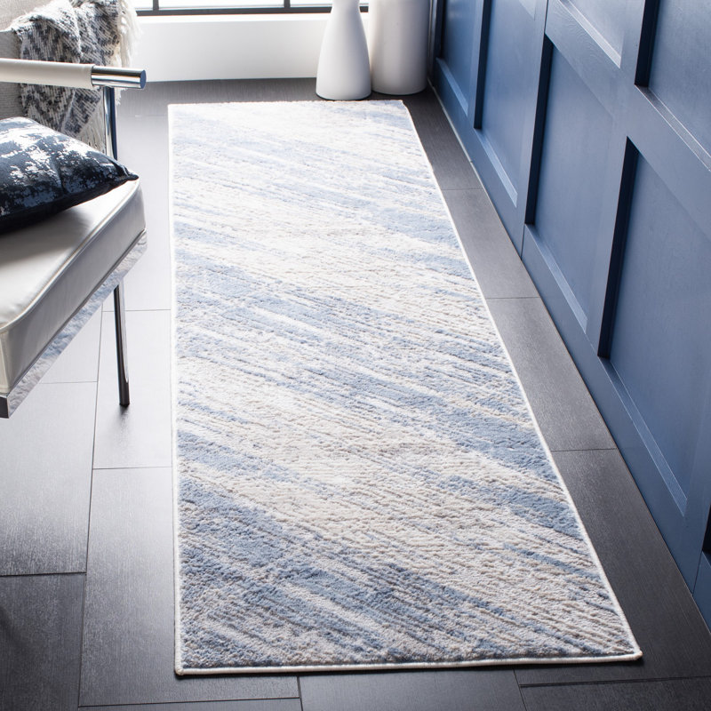 Aldina Abstract Ivory/Grey/Blue Area Rug, Runner 2'2" x 8'