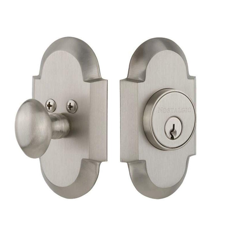 Nostalgic Warehouse Cottage Plate Single Cylinder Deadbolt, Satin Nickel