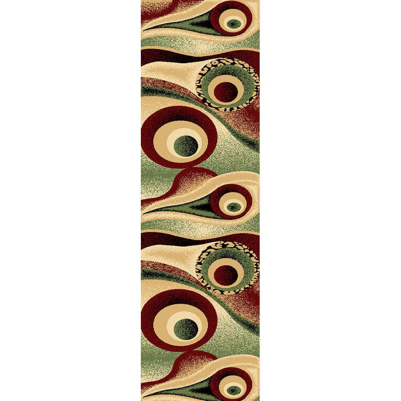Mccampbell Abstract Area Rug, Runner 2'2" x 7'4", Burgundy/Green/Beige