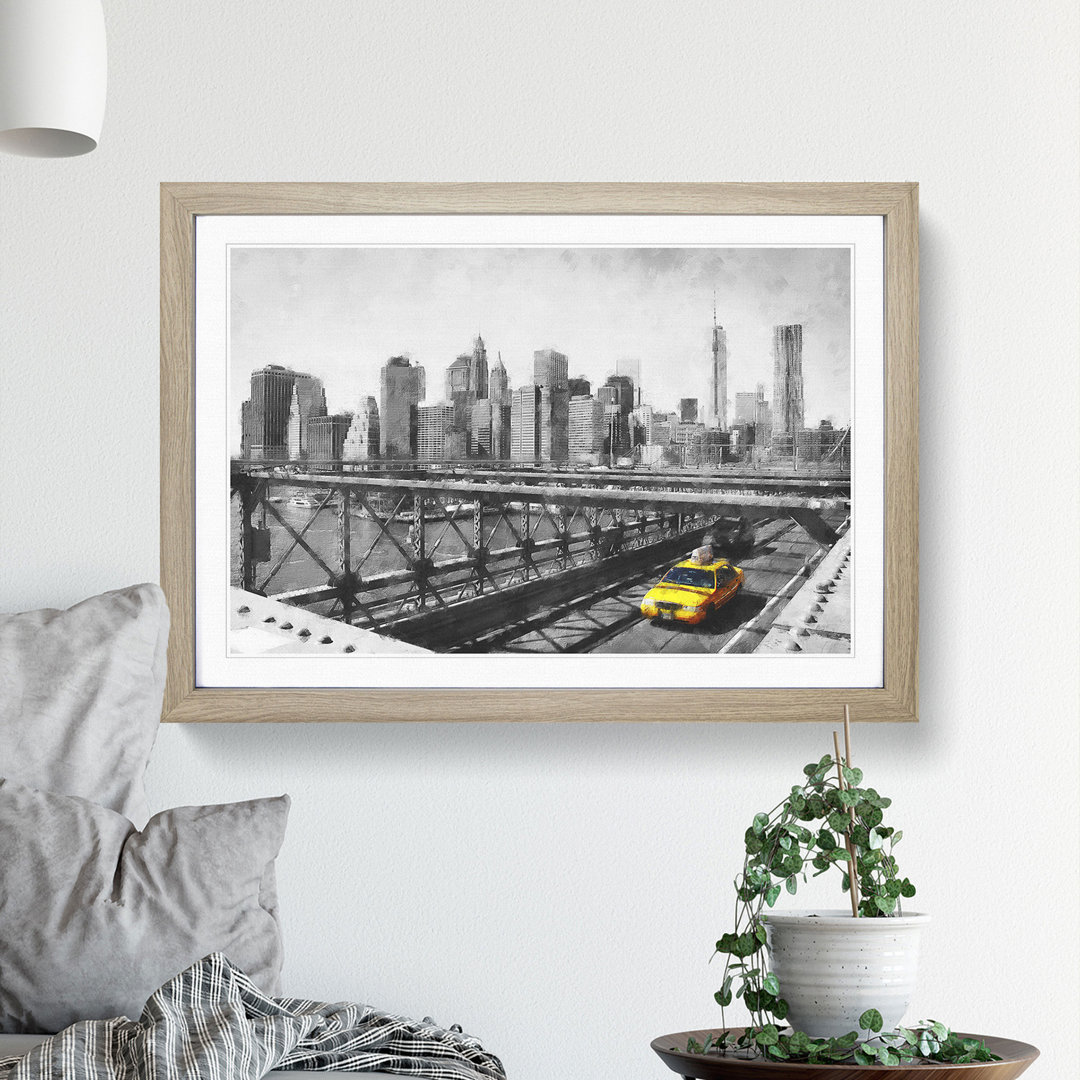 A Yellow Taxi Cab In New York - Picture Frame Painting Print
