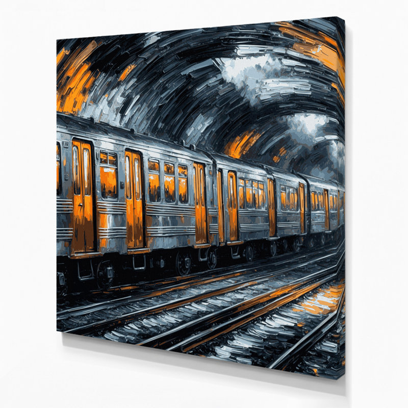 «Transport Subway and metro train art», art mural sur toile grise, H 8 po x l 8 po